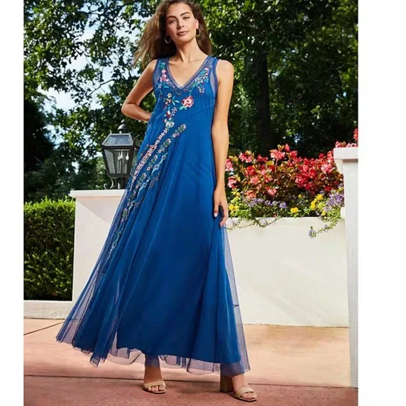 Johnny Was Mazzy embroidered V neck mesh Aline dress. NWT - Picture 2 of 8